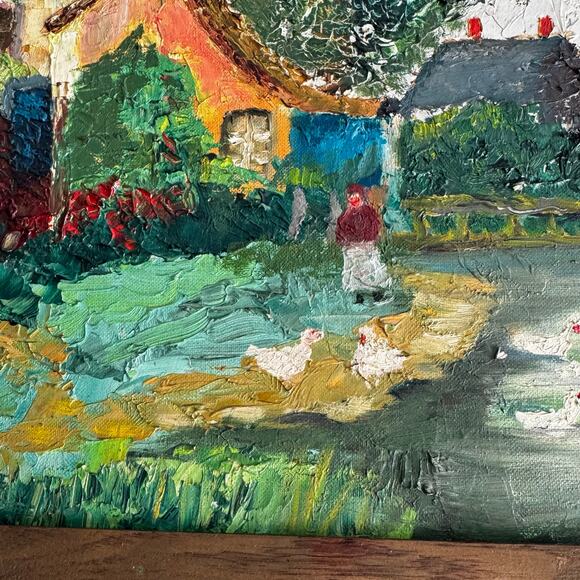 Hobbyist Original Framed Landscape Oil Painting Artist 19 x 22 Farm Lake Ducks - Picture 3 of 8